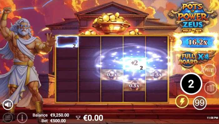 Pots of Power: Zeus - игровой экран в режиме бонуса