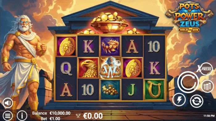 Pots of Power: Zeus - главный экран с барабанами